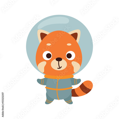 Cute little spaceman red panda on white background. Cartoon animal character for kids t-shirts  nursery decoration  baby shower  greeting card  invitation  house interior. Vector stock illustration