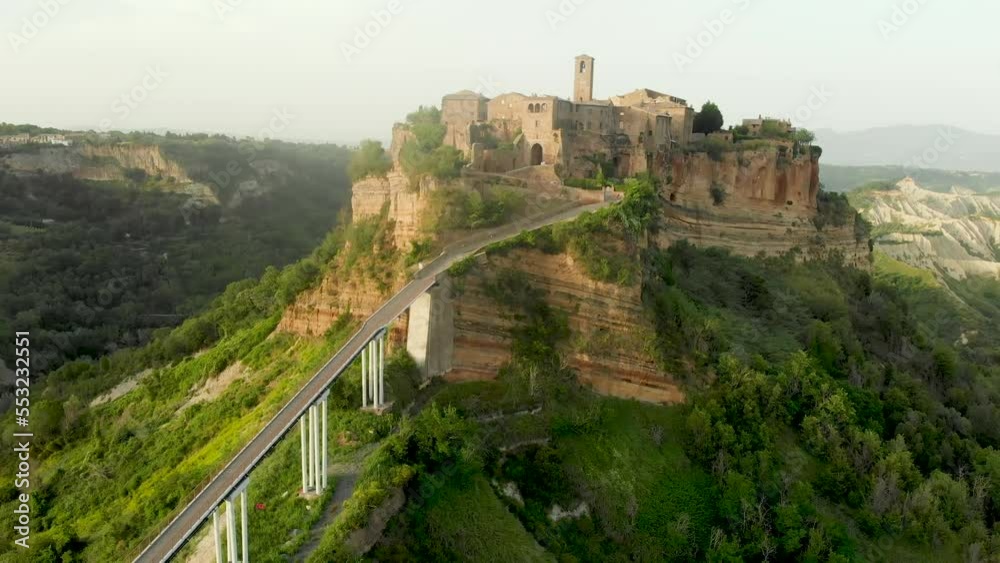 Aerial view of famous Civita di Bagnoregio town on summer evening Aerial view of famous Civita di Bagnoregio town on summer evening