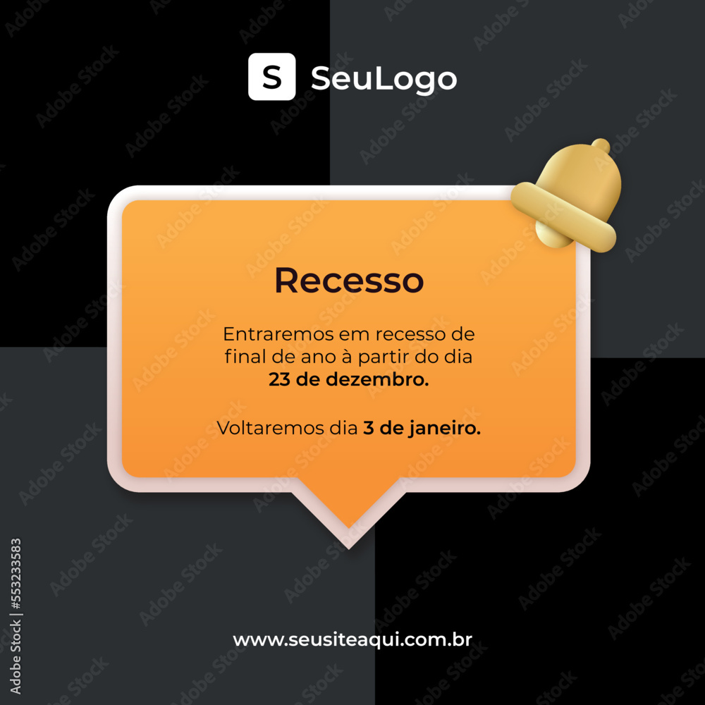Template de comunicado importante de recesso de fim de ano com fundo preto