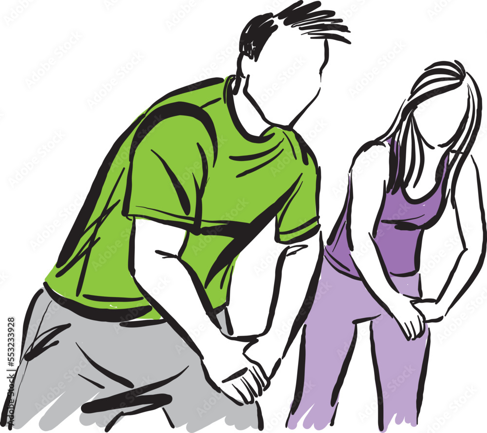 fitnes couple man and girl workout fitness dancing vector illustration