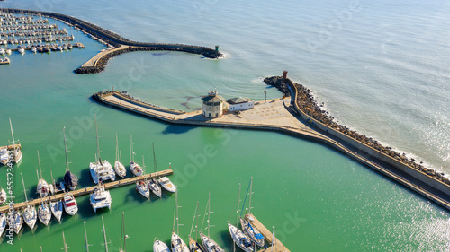 Aerial view on the entrance of Ostia marina in Rome, Italy. 