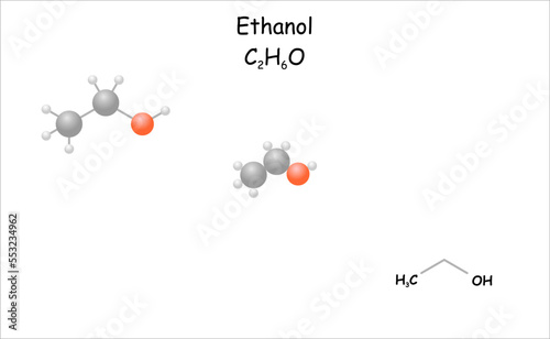 Stylized 2D molecule model/structural formula of ethanol.