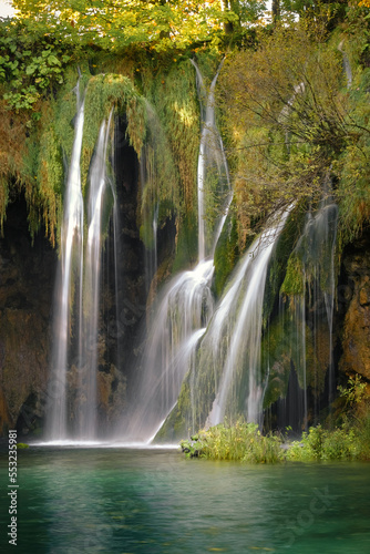 Plitvice forest lakes and waterfalls in spring