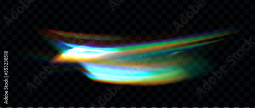 光のエフェクト。フレア。プリズムで虹色に輝く光