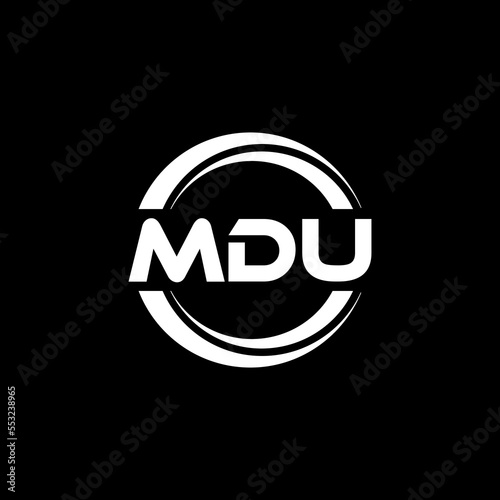 MDU letter logo design with black background in illustrator, vector logo modern alphabet font overlap style. calligraphy designs for logo, Poster, Invitation, etc. photo