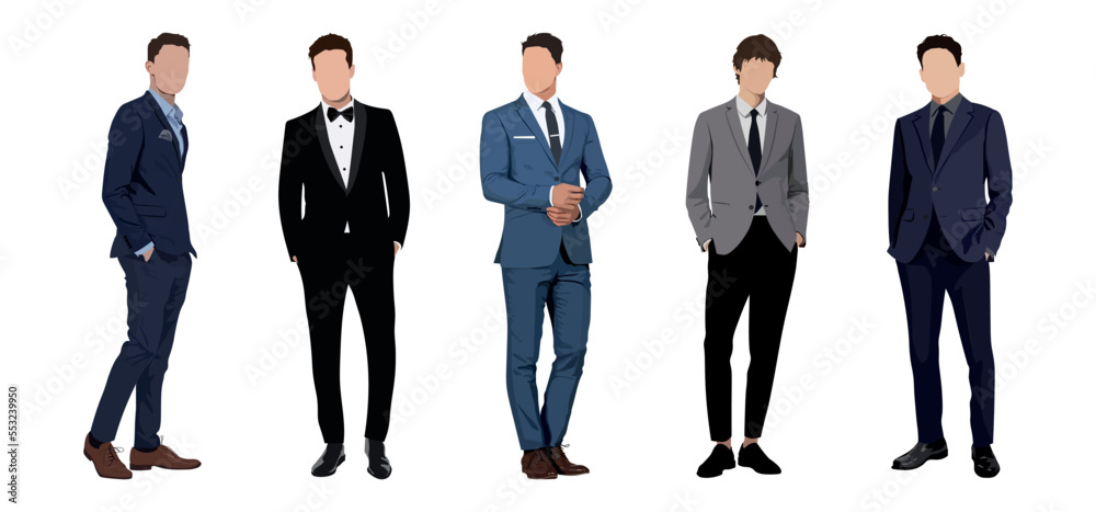 Set of businessmen on a white background in business suits in a flat ...