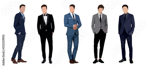 Set of businessmen on a white background in business suits in a flat style. set of vector illustrations of stylish and fashionable men