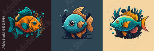 cute fish in cartoon vector illustration sea animal for logo icon or mascot