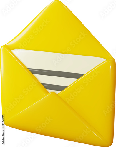 3d open mail envelope with message, letter or email. Realistic postcard or paper document sent as corporate notification, web news, subscription verification confirmed