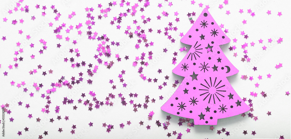 pink background with stars and tree on magenta color