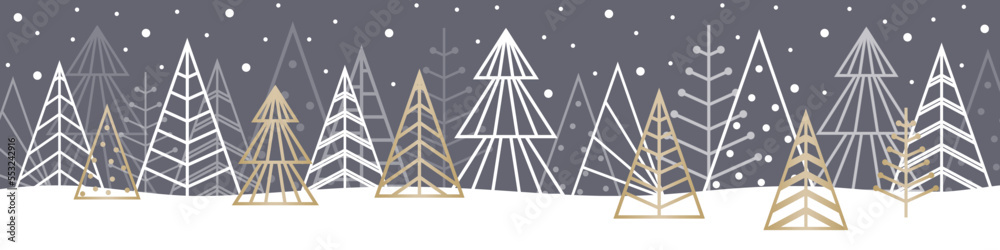 Fototapeta premium Elegant Christmas trees. Winter concept. Panoramic banner. Vector illustration