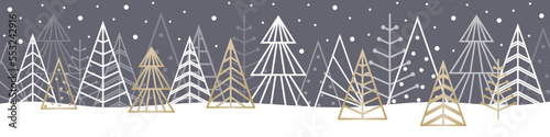 Elegant Christmas trees. Winter concept. Panoramic banner. Vector illustration