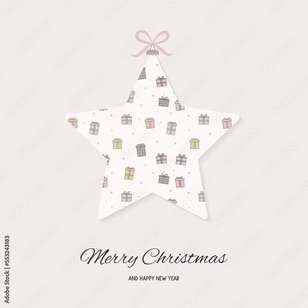 Design of Christmas greeting card with festive branches. Xmas decoration. Vector