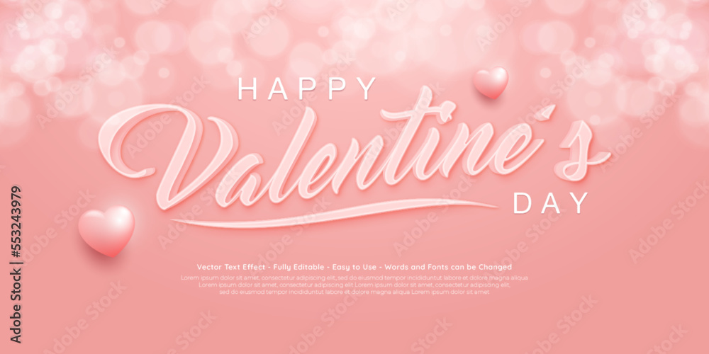 Beauty text valentine's day with heart 3d decoration on pink background