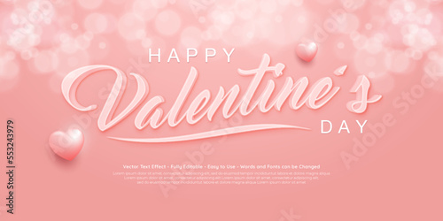 Beauty text valentine's day with heart 3d decoration on pink background