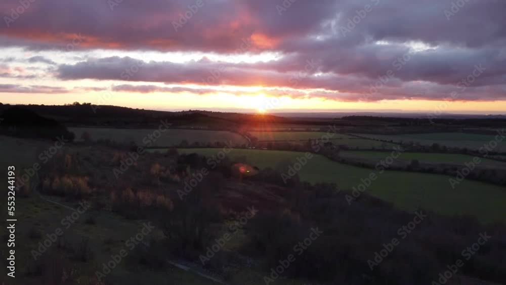 4K drone Aerial video establishing shot of countryside in Oxfordshire at sunset 4K drone Aerial video establishing shot of countryside in Oxfordshire at sunset
