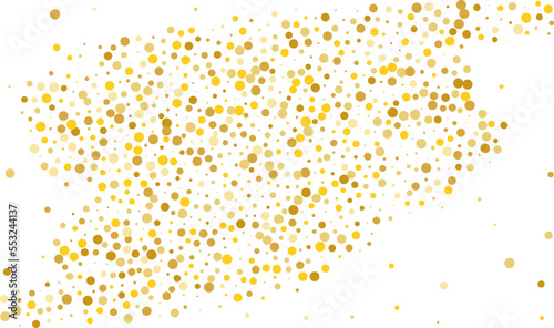 Scattered Golden glitter, confetti on white background. Gold polka dots, circles, round. Bright festive, festival pattern for party invites, wedding, cards, phone Wallpapers. Vector illustration