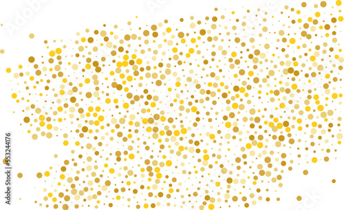 Scattered Golden glitter, confetti on white background. Gold polka dots, circles, round. Bright festive, festival pattern for party invites, wedding, cards, phone Wallpapers. Vector