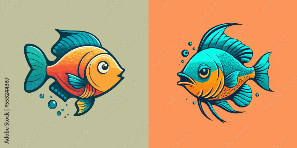 Fototapeta premium cute fish in cartoon vector illustration sea animal for logo icon or mascot