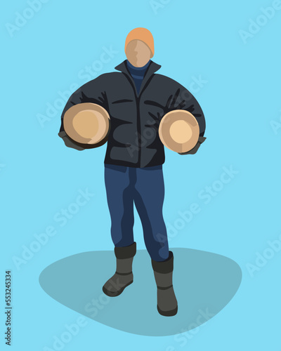 Vector isolated illustration of a man holding firewood.