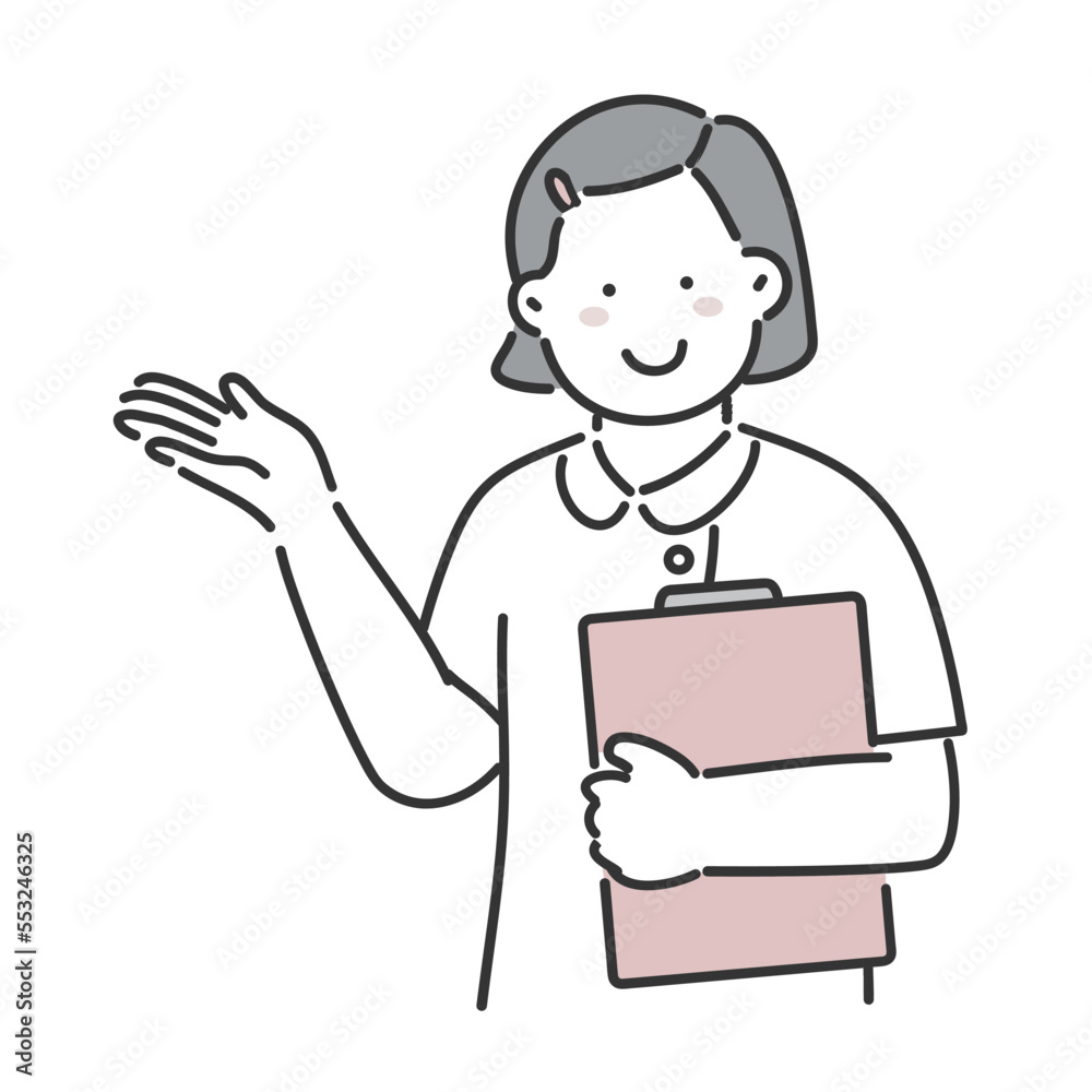 案内をする女性の看護師のイラスト 案内をする女性の看護師のイラスト