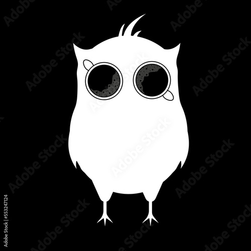 A creative logo for a coffee shop with the silhouette of an owl and eyes from mugs of black coffee with foam. Marketing material, banner concept for a website, template menu cover. photo