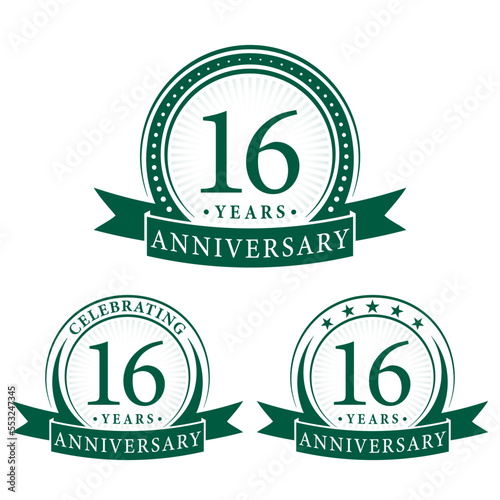 16 years anniversary logo collections. Set of 16th Anniversary design template. Vector and illustration.