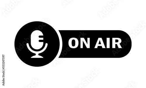 On Air Line Icon. Microphone, broadcast, streaming video, news, premiere, media, film, sports, camera, studio, presenter, announcer. Media concept. Vector black line icon on a whote background