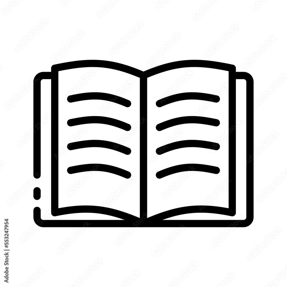 Book line icon. Printed text, student, speech bubble, table lamp, man, guy, fairy tale, legend, fiction, work, print edition. education concept. Vector black line icon on white background Book line icon. Printed text, student, speech bubble, table lamp, man, guy, fairy tale, legend, fiction, work, print edition. education concept. Vector black line icon on white background