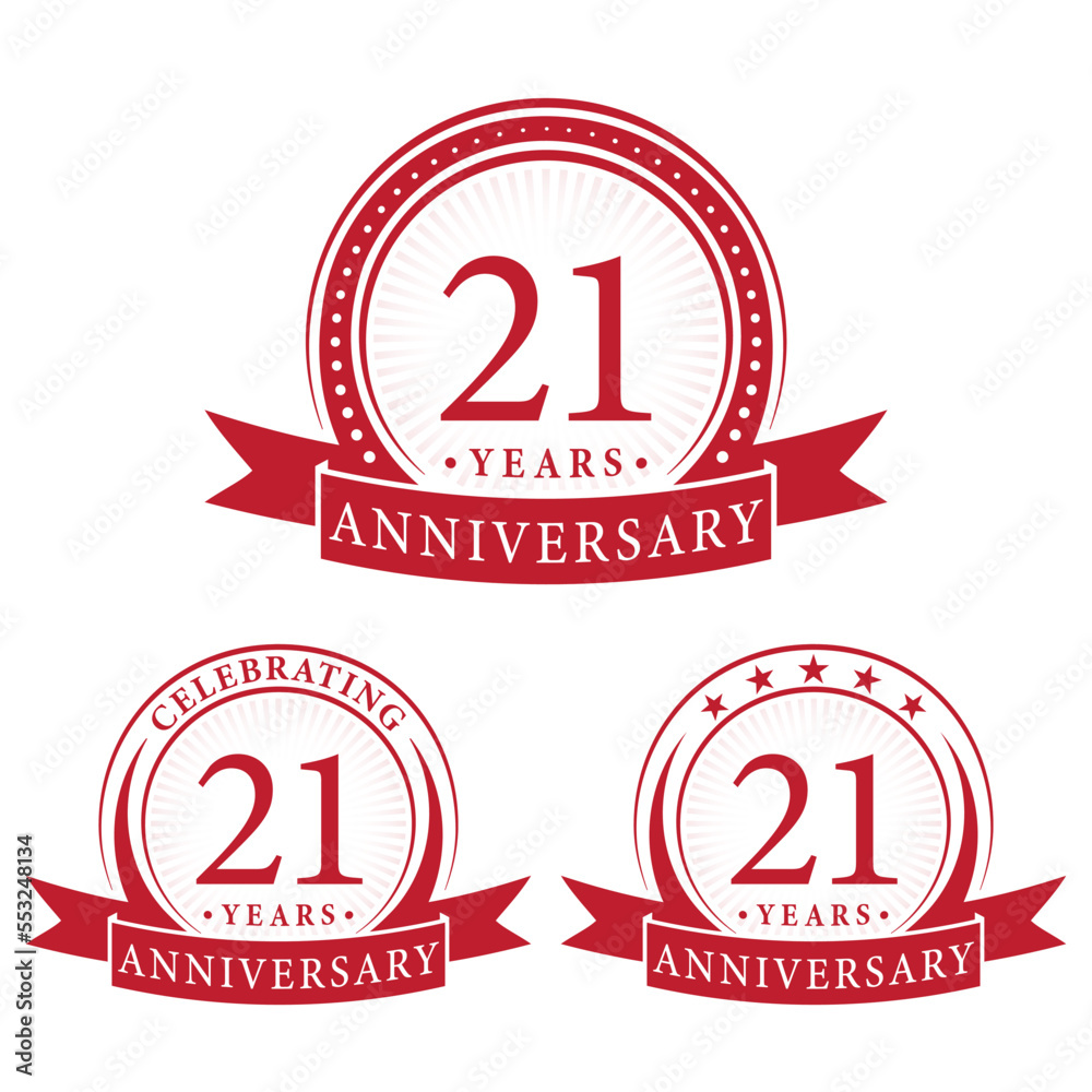 21 years anniversary logo collections. Set of 21st Anniversary design template. Vector and illustration.