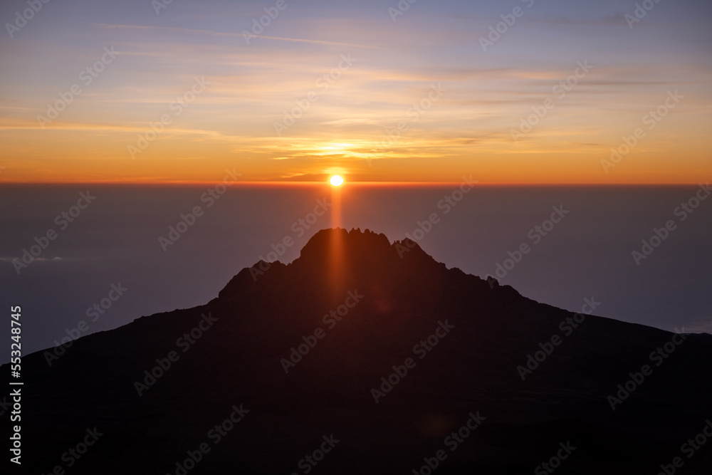 Mawenzi peak sunrise. View from Uhuru, Kilimanjaro peak.