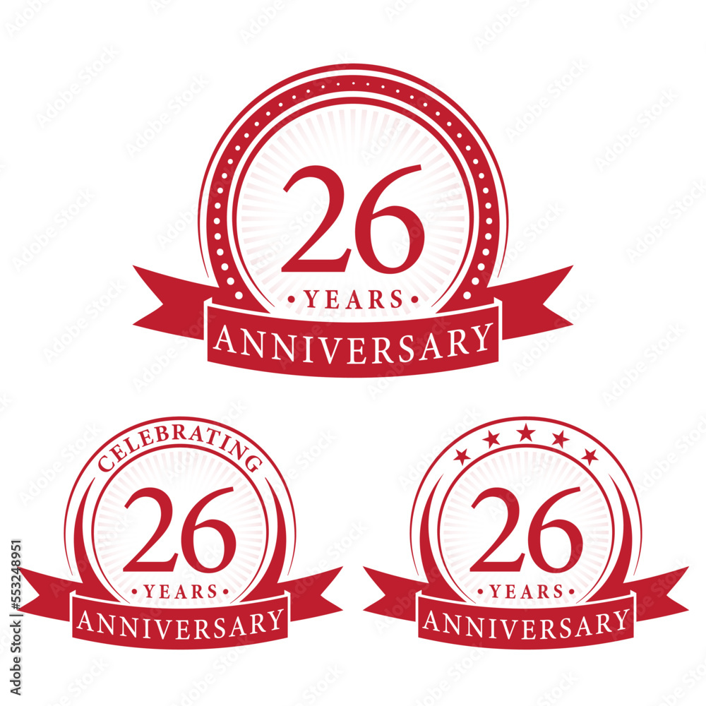 26 years anniversary logo collections. Set of 26th Anniversary design template. Vector and illustration. 26 years anniversary logo collections. Set of 26th Anniversary design template. Vector and illustration.