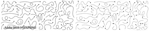 Hand drawn arrows set. Sketch curved. Doodle arrows