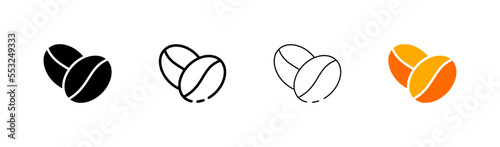 Coffee bean line and flat icons set. Pack, grain, boiling water,coffee, drink,coffee house,conversation, espresso, coffee grounds, cappuccino, nature. food concept. Vector flat and black line icon set
