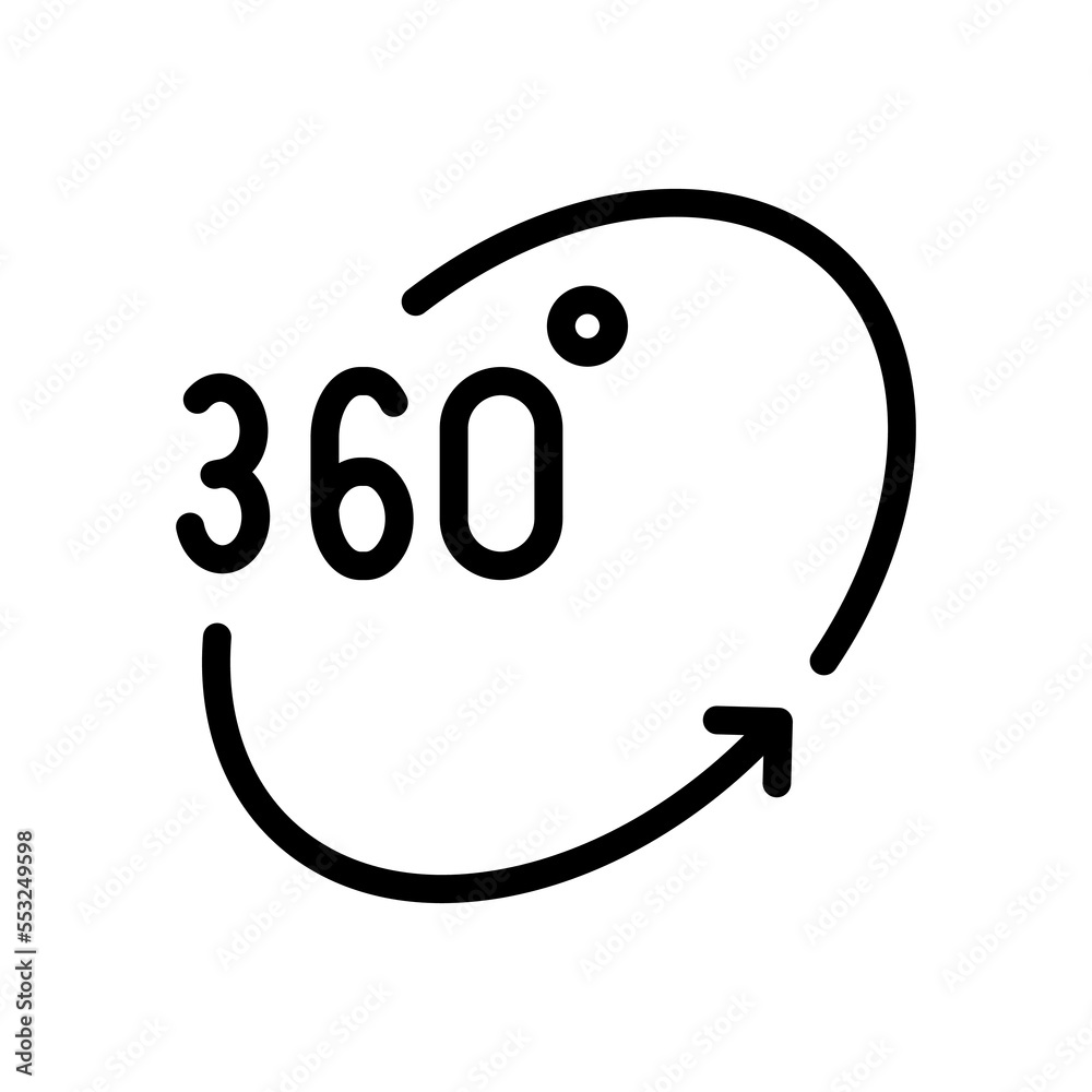 VR line icon. 360°, arrow, loop, angle, tilt, rotate, games, movies, glasses, lenses, volume, entertainment, graphics. Technology concept. Vector black line icon on a white background VR line icon. 360°, arrow, loop, angle, tilt, rotate, games, movies, glasses, lenses, volume, entertainment, graphics. Technology concept. Vector black line icon on a white background
