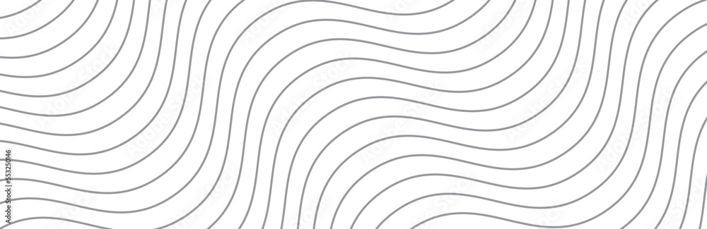 Curved wave lines pattern on white background. Diagonal wave striped lines pattern for backdrop and wallpaper template. Simple curved grey lines with repeat stripes texture. Striped background, vector