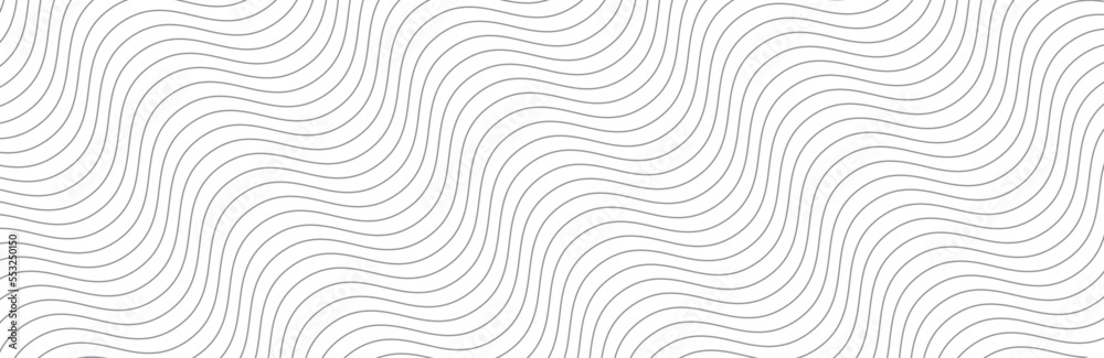 Curved wave lines pattern on white background. Diagonal wave striped lines pattern for backdrop and wallpaper template. Simple curved grey lines with repeat stripes texture. Striped background, vector