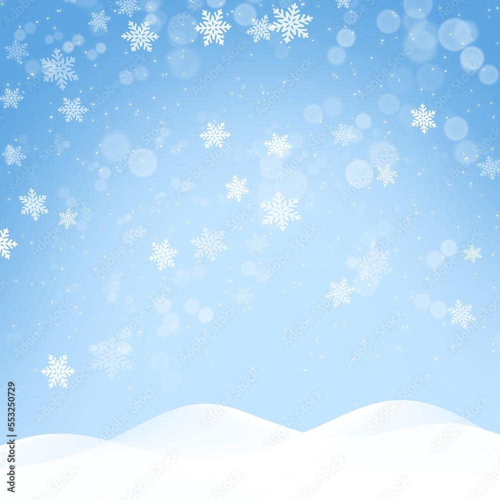 White snowflake with bokeh backgrounds on blue backgrounds in Christmas Holiday with copy sapce , illustration 