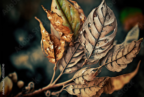 An up-close and dry londok calotes baby's leaves Generative AI photo