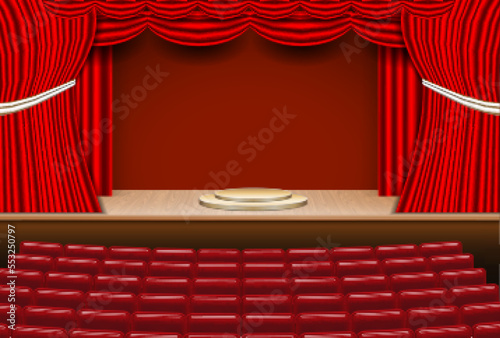 realistic theater wooden stage with lights effect.