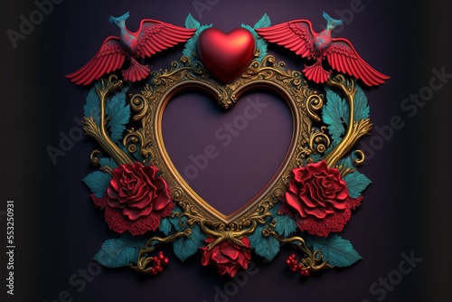 frame with red rose, AI generated