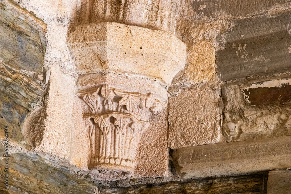 Romanesque corbels in the Royal Palace of the Monastery of Saint Mary of Carracedo, El Bierzo, Spain