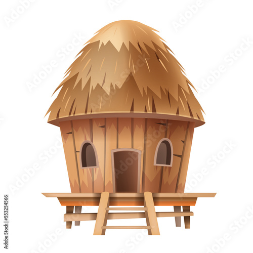 Bungalow hut, vector African thatched nipa house, straw village bamboo beach tent building roof. Poor people shack, Hawaii summer tropical camp construction. Cartoon traditional bungalow hut clipart