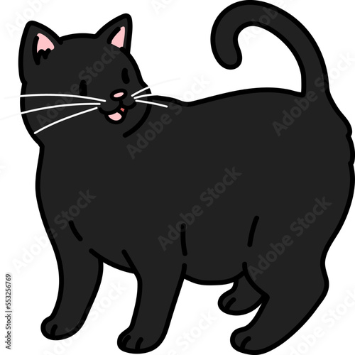 Simple and adorable illustration of happy black cat talking
