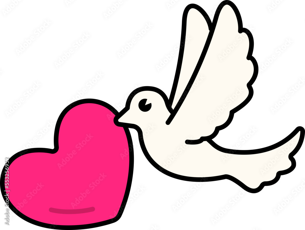 Fototapeta premium Bird flying with heart Icon Elements Colored Outline Style