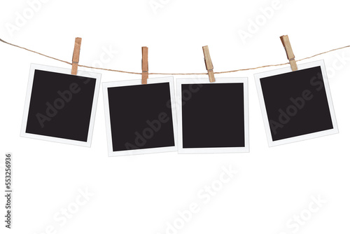 Wallpaper Mural Four blank instant photo frames hanging on a rope, isolated on transparent  background, png file Torontodigital.ca