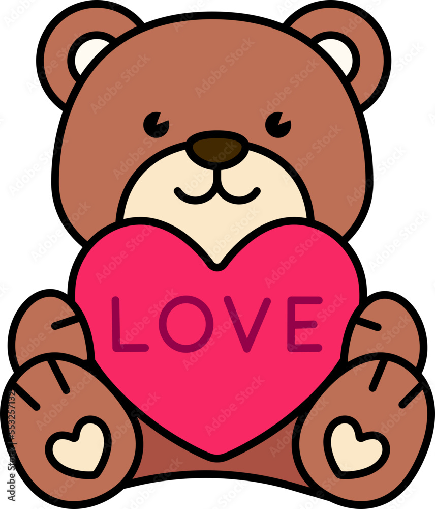 Fototapeta premium Heart Bear Icon Elements Colored Outline Style