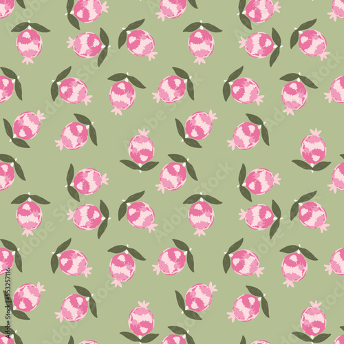 Hand drawn pomegranate fruit seamless pattern. Botanical fruits wallpaper.