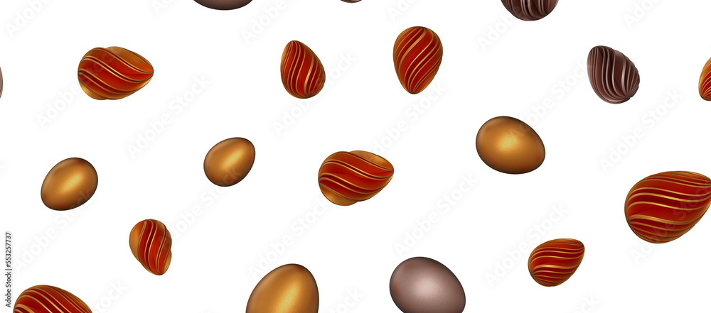 3d rendering of Easter elegant eggs with gold paint