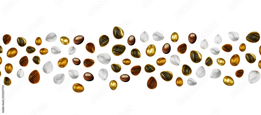 3d rendering of Easter elegant eggs with gold paint 3d rendering of Easter elegant eggs with gold paint